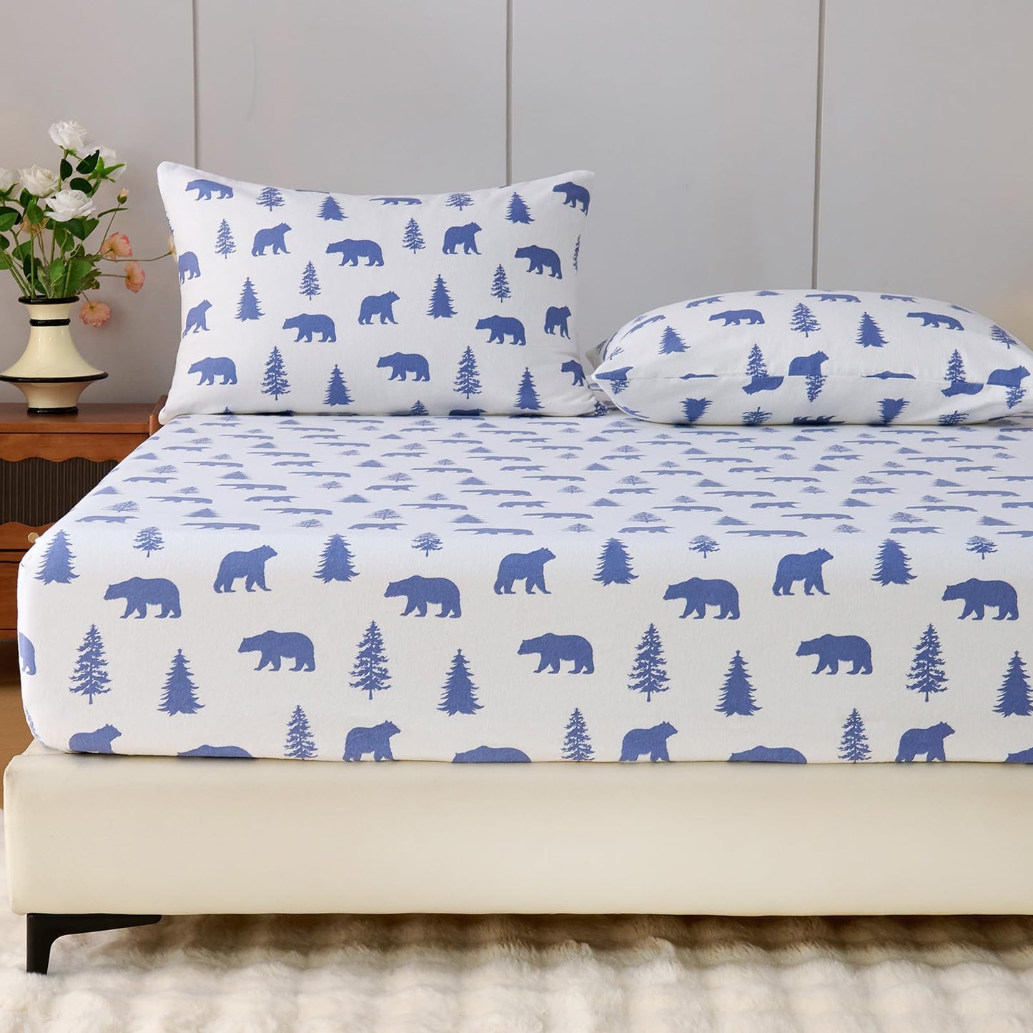 LANYETON 100% Cotton Flannel Fitted Sheet Only, Ultra Soft Cozy Warm Fitted Bottom Sheet for All Season, 16" Deep Pocket, Twin