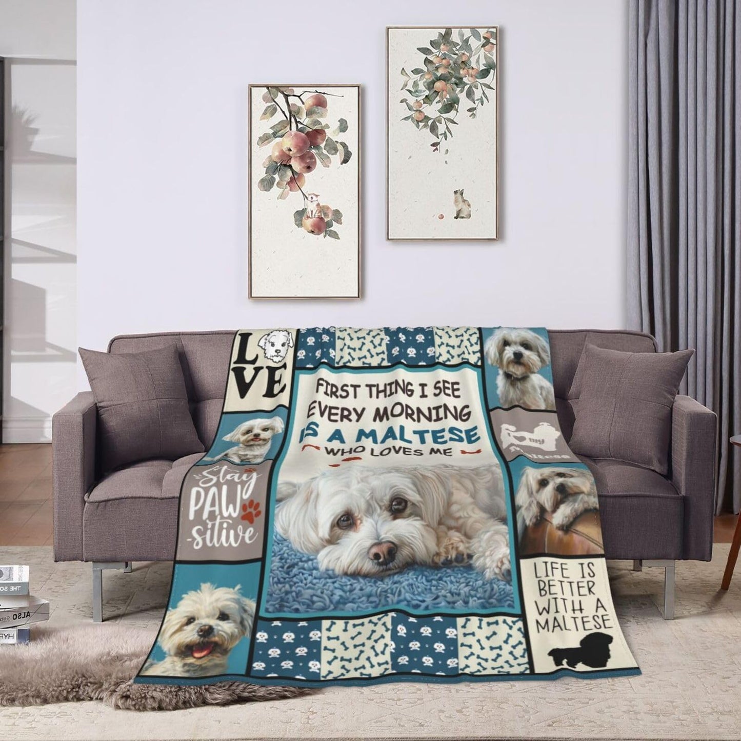 Maltese Blanket Maltese Puppy Throw Blankets Ultra Soft Cozy Fuzzy Plush Fleece Flannel Lightweight Stuff Blanket Gifts for Dog Lovers Girls Women Boys Men Kids for Bedding Sofa 40"X50"