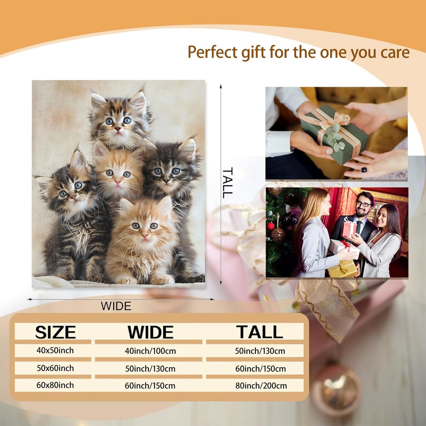 Mounidso Cat Blanket, Kitten Flannel Blanket Gifts for Women, Soft Warm Lightweight Cat Blankets for Living Room Home Sofa Travel Decor 50" x 60"