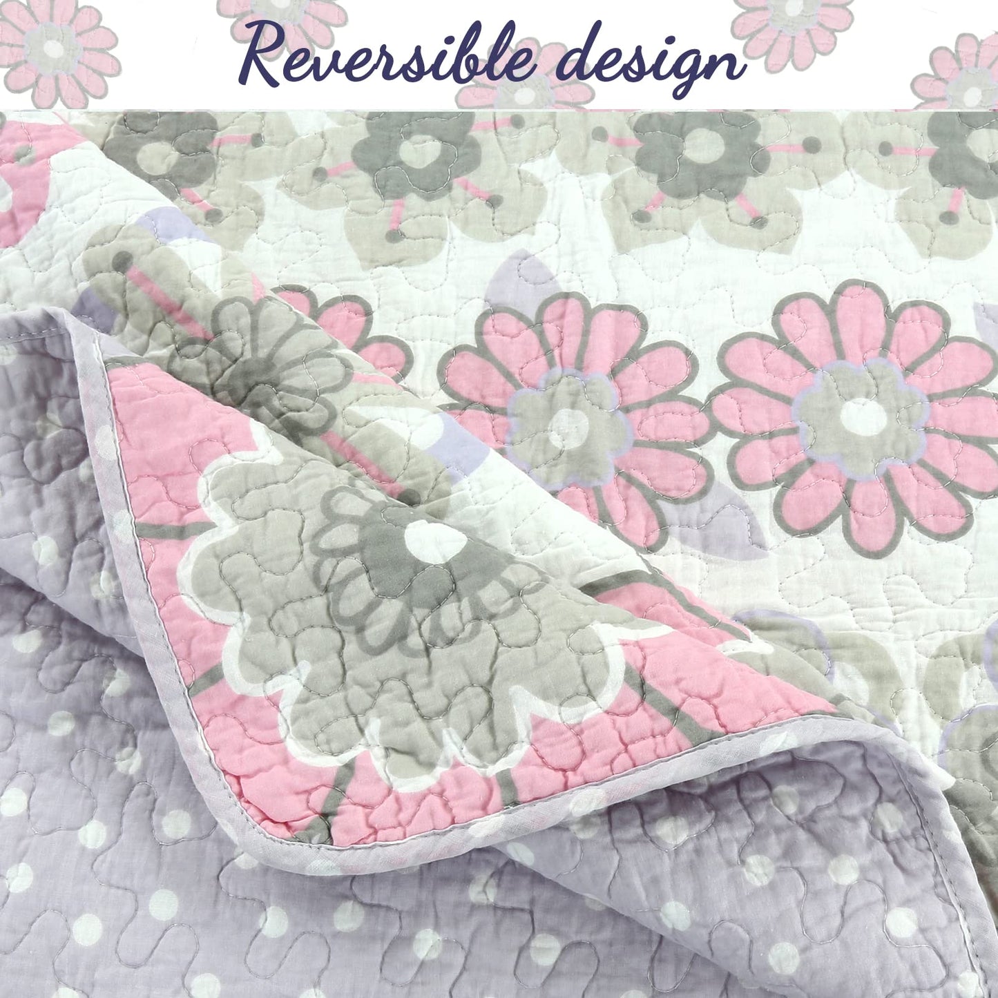 Cozy Line Home Fashions Light Purple Lavender Pink Floral 100% Cotton Reversible Quilt Bedding Set, Bedspread, Coverlet for Girls (Lilac Flower, Twin - 2 Piece)