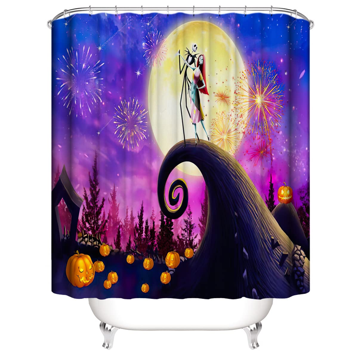 DDS-DUDES 4Pcs Christmas Shower Curtain Sets Kids Bathroom Halloween Decor with 12 Curtain Hooks for Bathroom, Waterproof 71 x 71 inch (D0029)