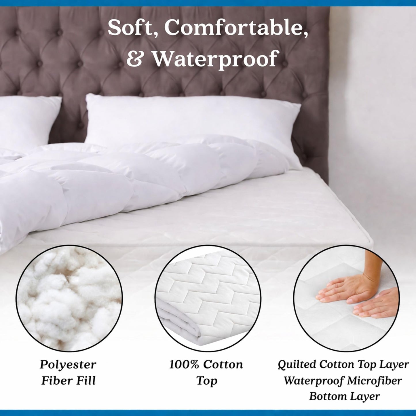 Waterguard Quilted Cotton Mattress Pad - Full XL Size - Soft, Comfortable, and Fluffy Mattress Pad - Waterproof Mattress Protector Stretched 13" for Snug Fit on Regular Sized Mattress