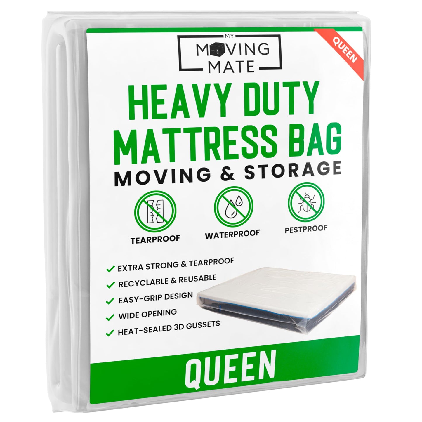 Queen Mattress Bags for Moving, Queen Mattress Bag for Storage, Plastic Cover for Bed Storage & Disposal, Matress Bag Protector XL - 60 x 100 x 14 inch