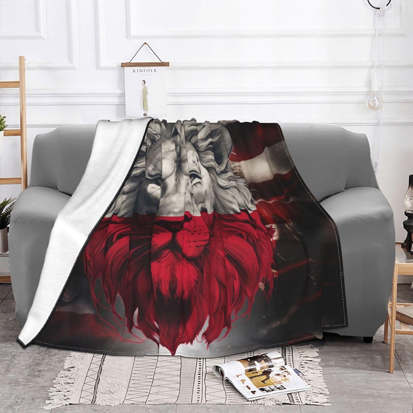 Lion Poland Polish Flag Throw Blanket - Soft Anti-Pilling Flannel, Lightweight & Warm, All Season Cozy Blanket for Couch Bed Office Travel Gift for Family 60"X50"