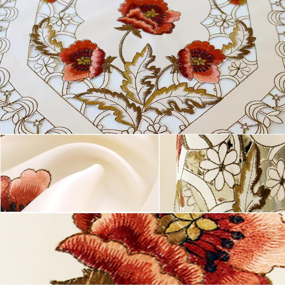 MULBESS Square Tablecloth - Stain Resistant Spillproof Flower Embroidered Lace Tablecloths Washable Table Cloth for Dining Room Kitchen Home Decor (Square, 57 X 57 inch)