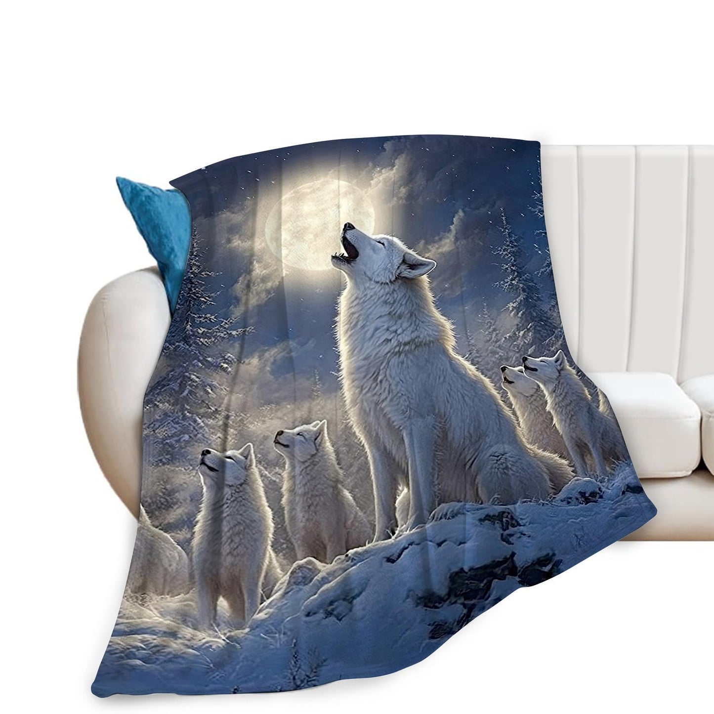 Wolf Blanket Wolves Moon Snowy Throw Blanket Soft Warm Cozy Fuzzy Plush Gifts for Girls Women Lightweight Fleece Flannel Stuff Decor Gift for Kids Adults 50"X40"