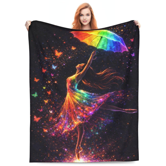 Rainbow Ballerina Blanket, Gifts for Women, Colorful Dancing Ballet Soft Lightweight Throw Blankets for Kids Girls, Travel Bed Living Room Decor, 50x60in