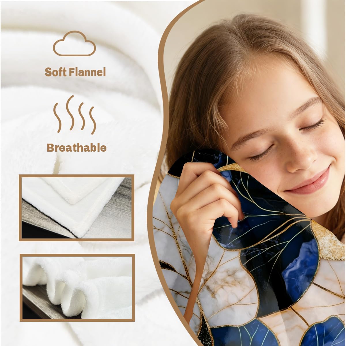 HUNXIAOJ Tropical Blankets and Throws Tropical Plant Blanket for Couch Bed Room Home Decor Tropic Leaf Throws Blue Gold Botanical Decor Flannel Gifts for Women Adults Kids 49"x59"