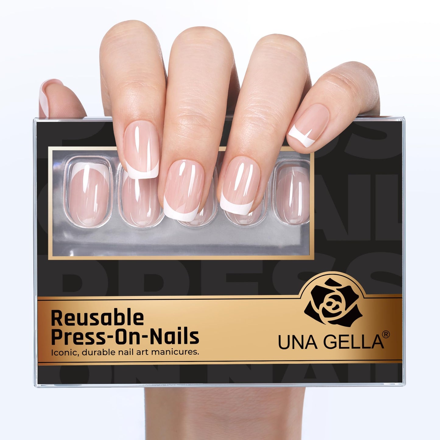 UNA GELLA 32Pcs Soft Gel Press on Nails - 16 Sizes Silver Mirror French Tip Short Square Glue on Nails, Reusable Metallic Chrome False Nails, Full Cover Acrylic Nail Kit for Women DIY Home Manicure