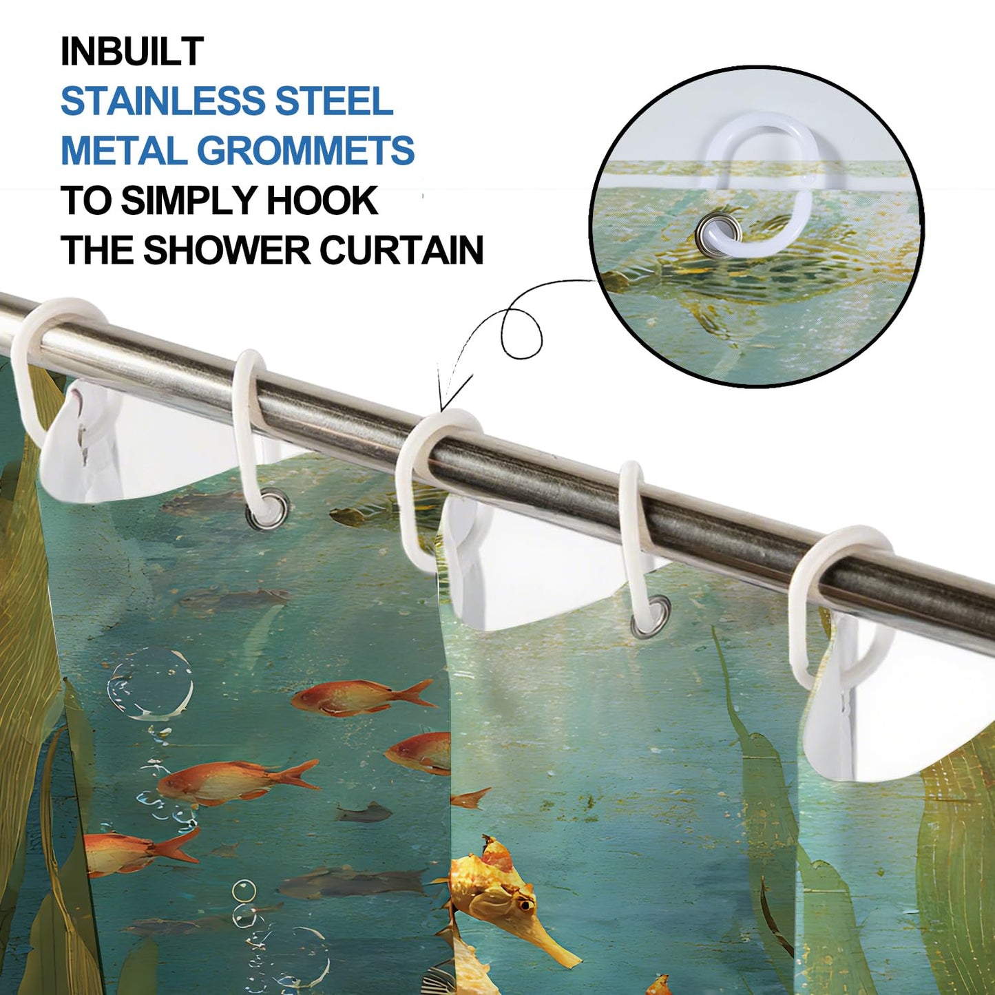 THISFIND Shower Curtain, Underwater Seahorse Coral Reef Scene Machine Washable Waterproof Fabric for Bathroom Decor Bathtub with 12 Hooks 72x72