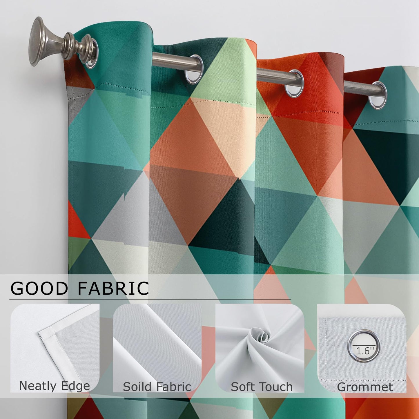 Solvivae Mid Century Blackout Curtains for Bedroom Living Room, Colorful Retro Geometric Patterned Window Treatments, Room Darkening Thermal Insulated Grommet Drapes, 45 Inch Curtains 2 Panel Set