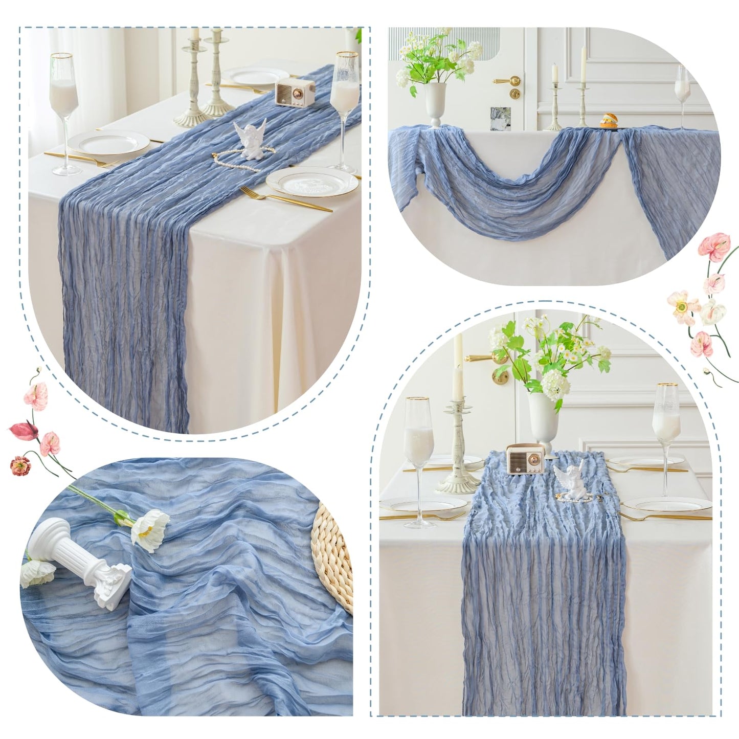 Sioloc Dusty Blue Cheesecloth Table Runner 120'' x 35'',Spring Easter Decor Soft Gauze Boho Wedding Table Decor for 10ft Table Birthday Party,Baby Shower, Bridal Shower, Home & Event Decor