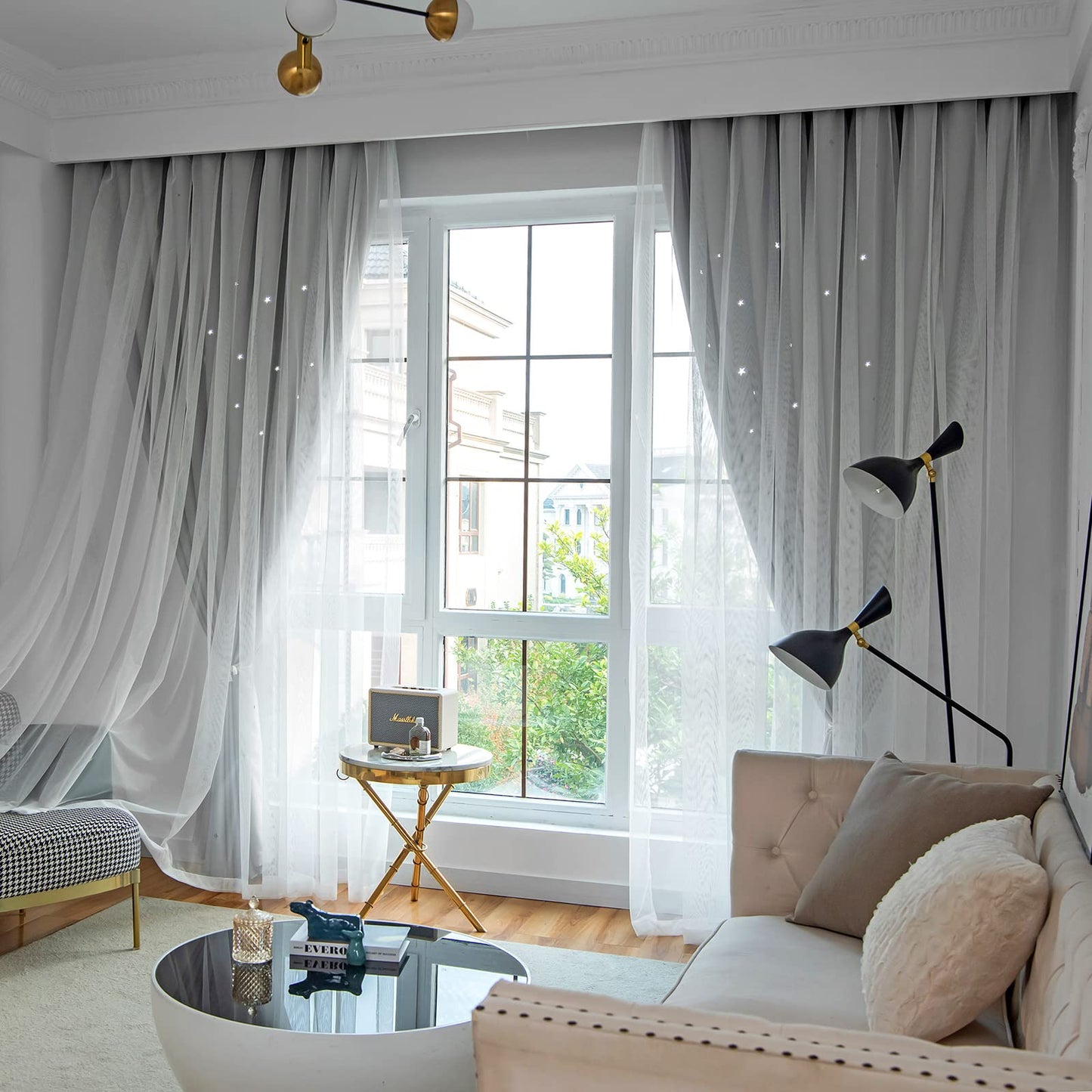 Loyala Star Blackout Curtains for Bedroom - Double Layer, Kids, Cute - 63 Inch Long, 1 Panel, Grey
