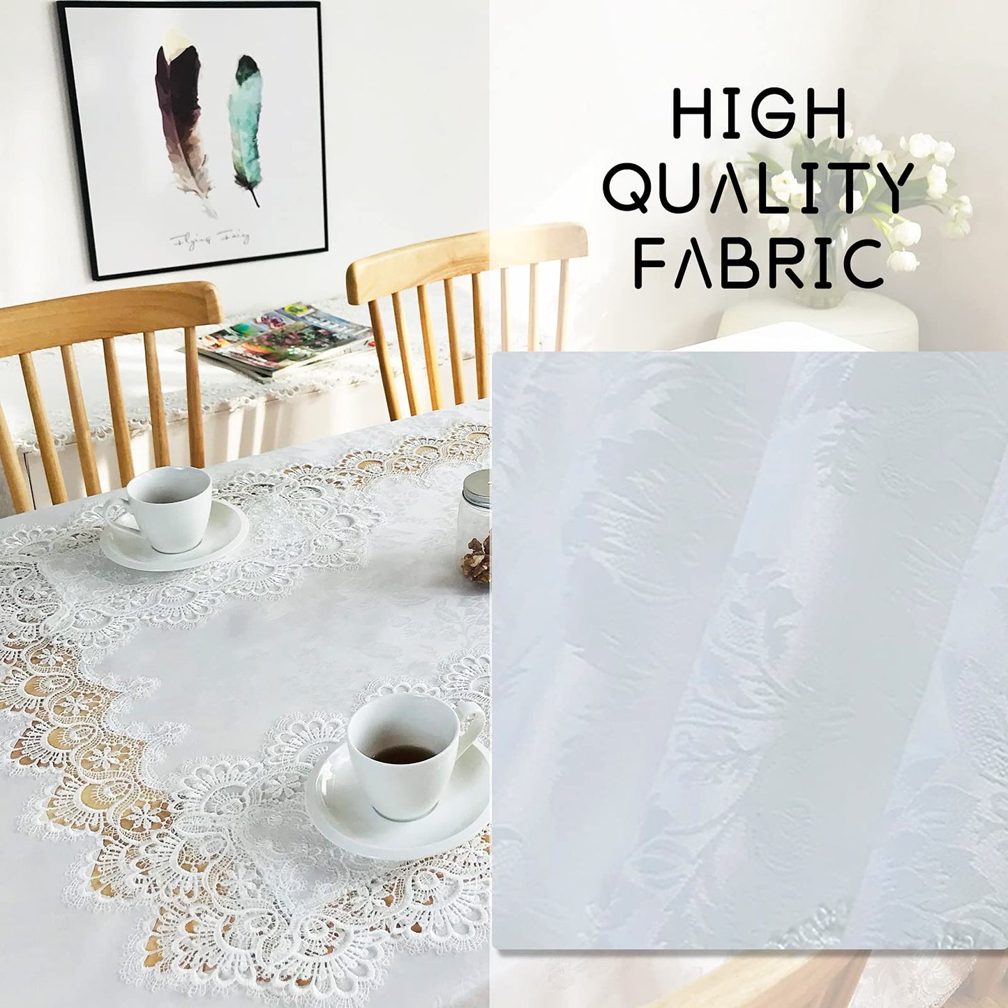 BrekSdat Lace Tablecloth Fabric Washable Off White 60x120inch