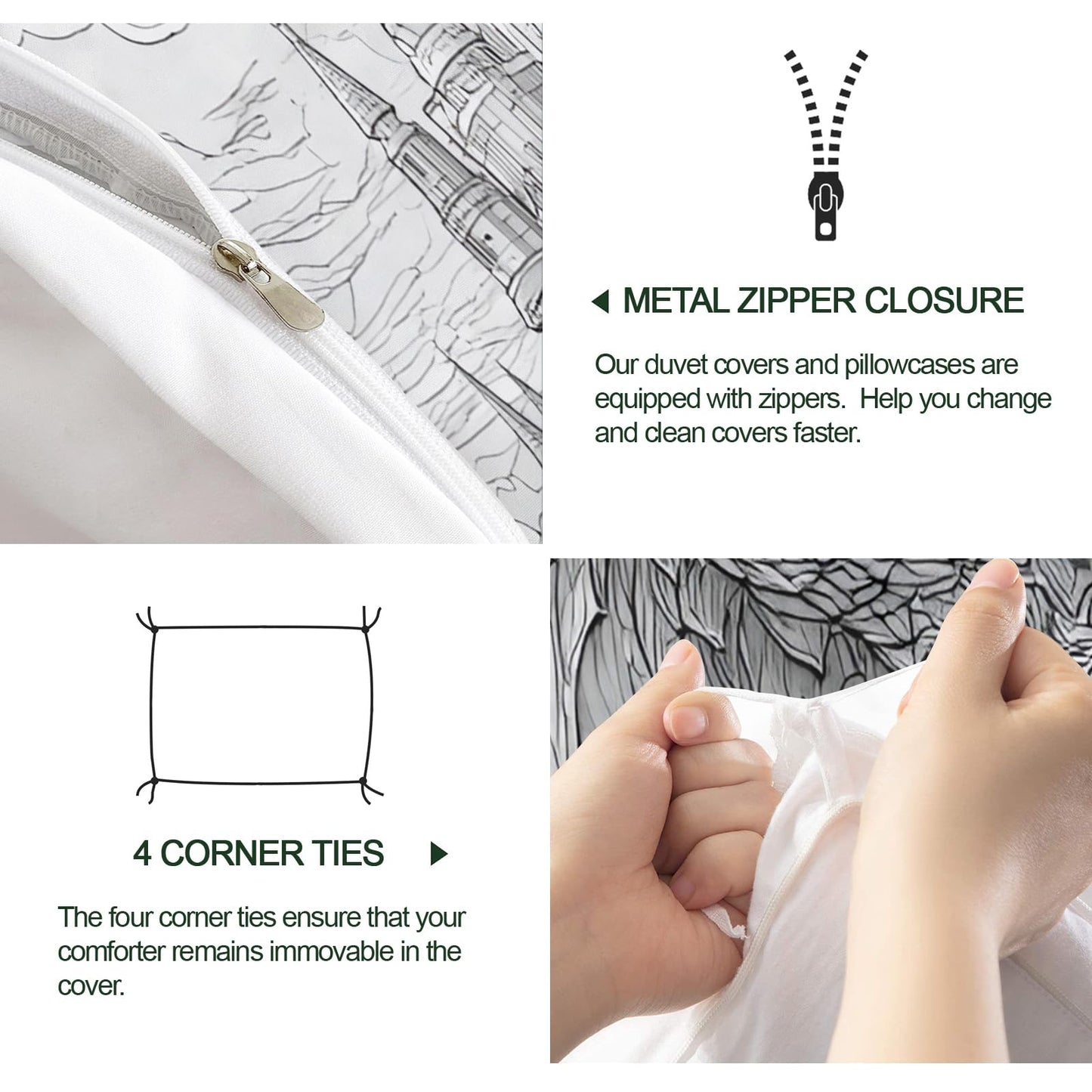 Dragon Duvet Cover Set Twin Size for Teen Boys Adult, Black and White Line Art Dragon Bedding Sets 3 Pieces Bedroom Decorative Bedspread for Men, Fantasy Art Animal Duvet Cover with 2 Pillowcases