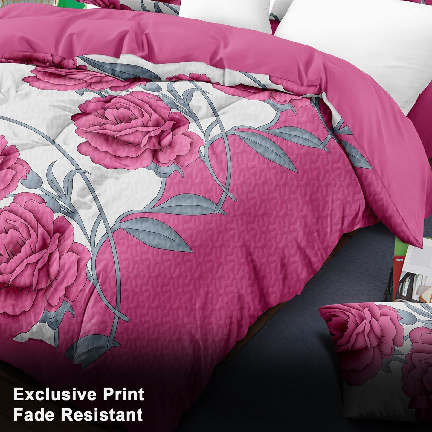 Elegant pink Rose Queen Light Comforter Set, Luxury 9-Piece Bed in a Bag Cal Queen Bedspread with Matching Curtains, Ultra Soft & Breathable Botanical Bedding, All-Season Decor for Master Suite