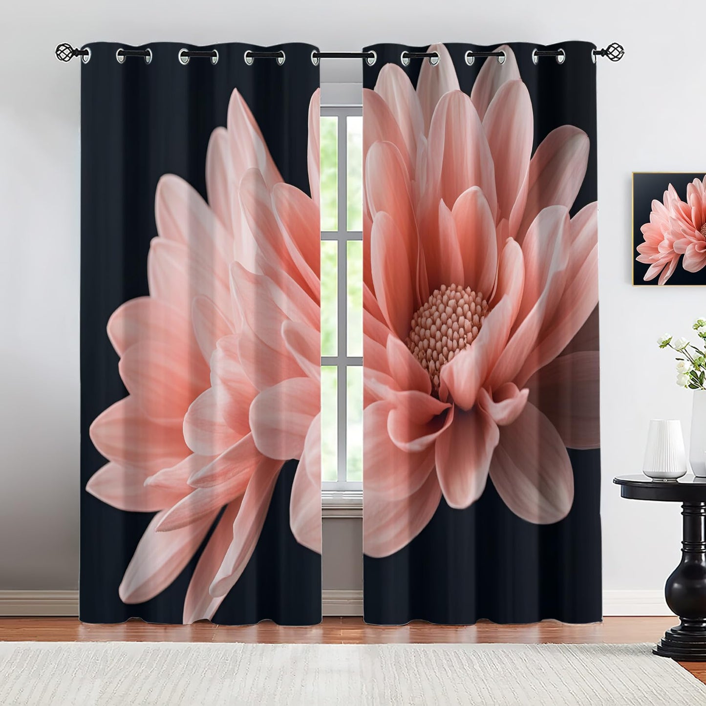 JAXIUOF Pink Flowers Curtains for Bedroom 90 Inches Long 2 Panels, Large Floral Blackout Curtains, European Flowers Window Treatment, Thermal Insulated Drapes for Bedroom Office Kitchen