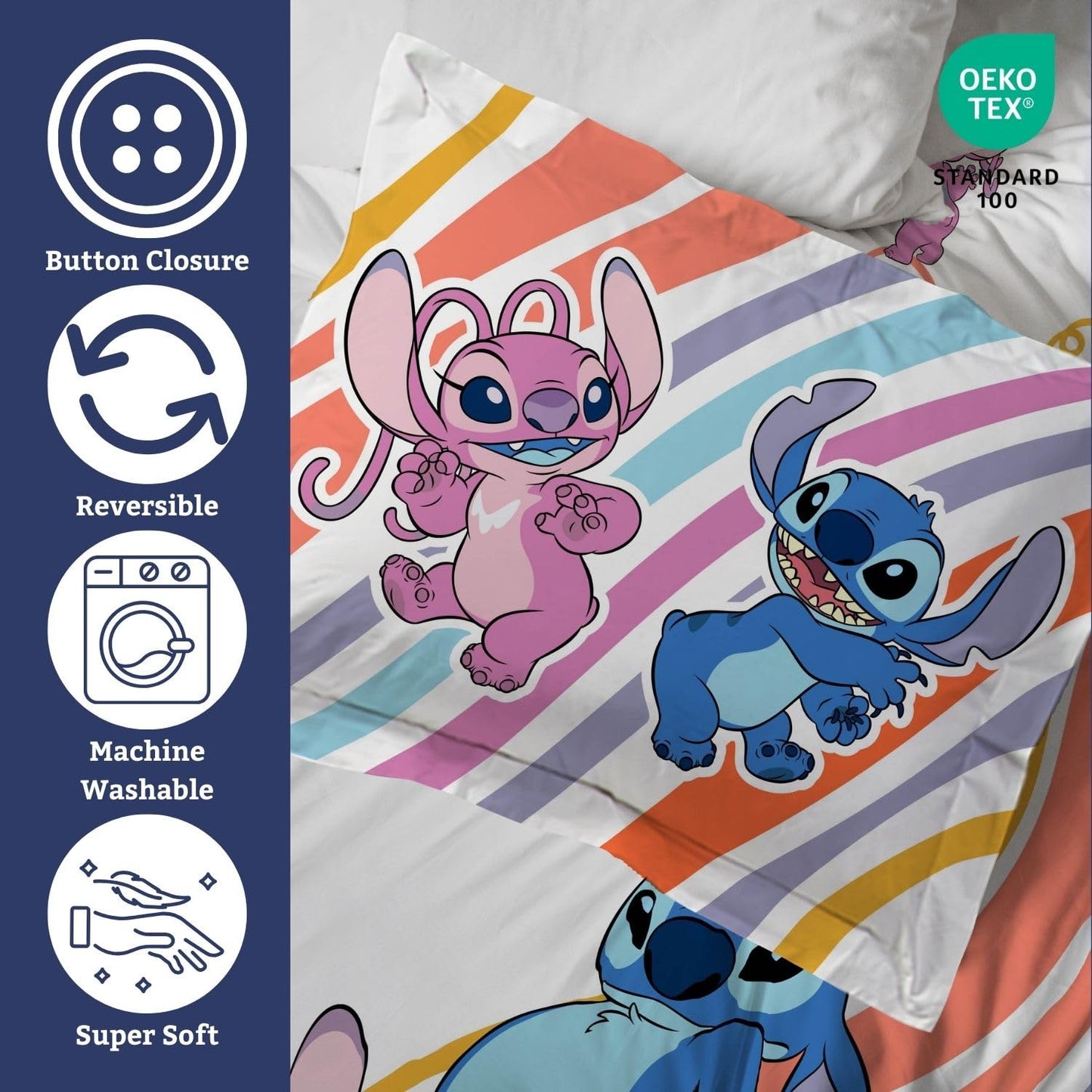Jay Franco Duvet Cover Set – 2 Piece Comforter Cover and Sham Set, Super Soft Cozy Kids Bedding (Insert Not Included) White - Lilo and Stitch, Twin
