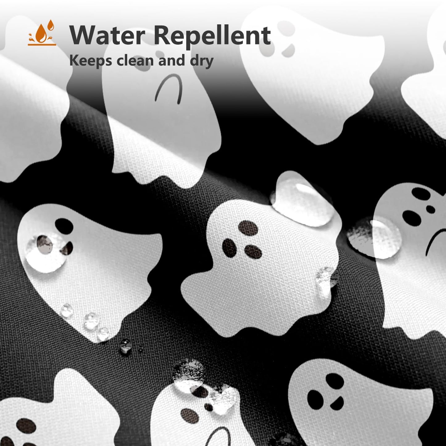 MEHOFOND Halloween Ghost Shower Curtain Cute Funny Cartoon Ghosts Bathroom Curtain Kids Black and White Spooky Skeleton Home Bathtub Decor Fabric Waterproof Bath Curtain with 12 Hooks 72x72 Inch