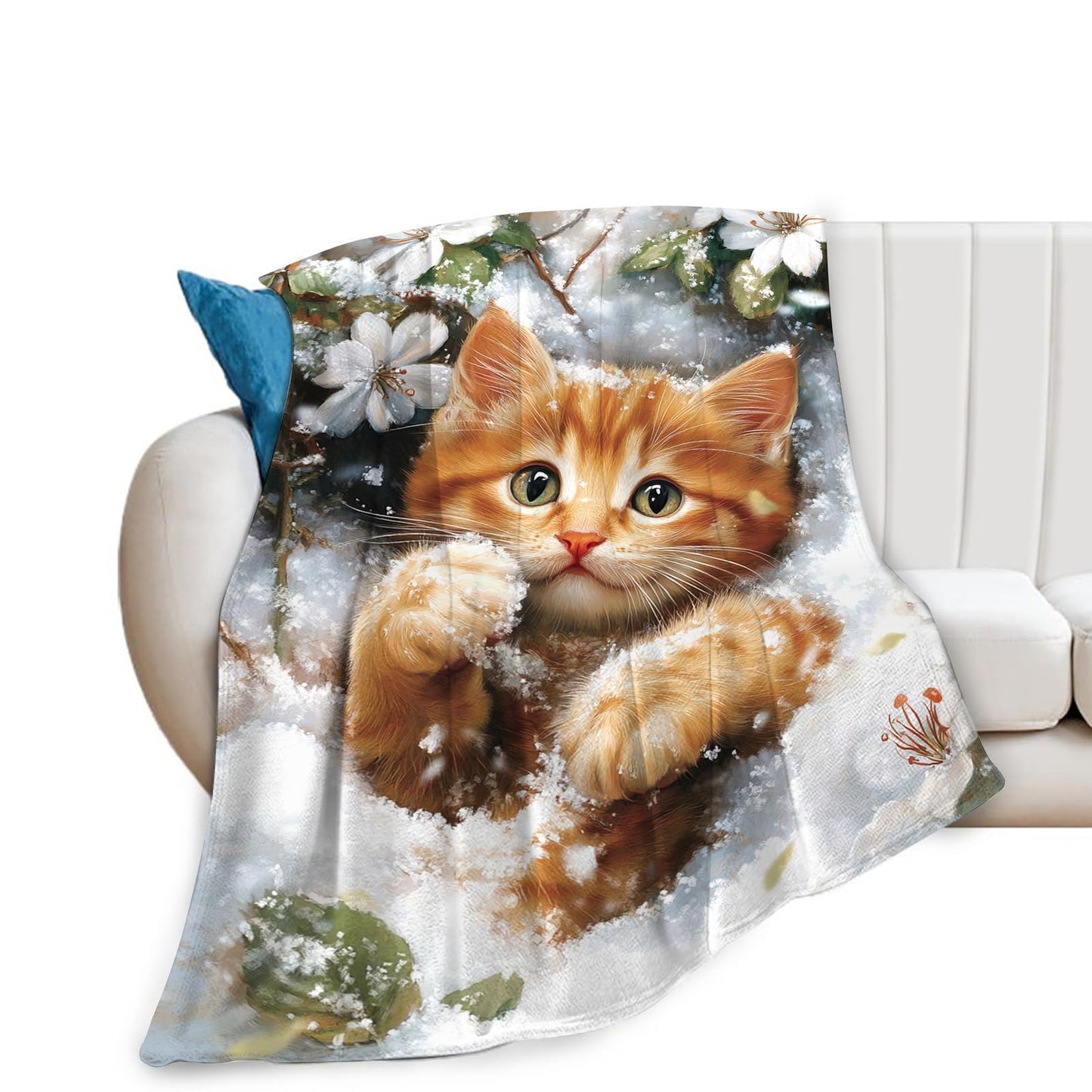 Cat Blanket Cute Kitten Winter Snowny Throw Blankets Soft Warm Cozy Fuzzy Plush Gifts for Girls Women Lightweight Fleece Flannel Stuff Decor Gift for Kids Adults Lover 50"X40"