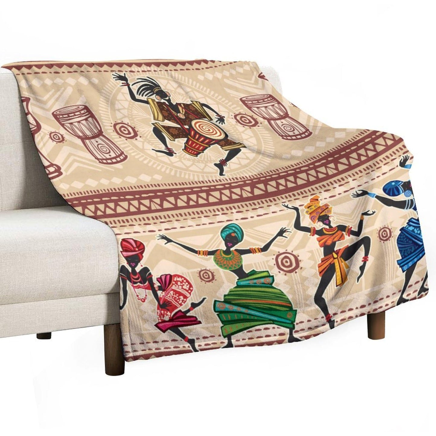 GoDazzling African Blanket, Black African Women Dancing Bohemian Ethnic Art Rustic Print Super Soft Flannel Throw Blanket for Bed Sofa (330GSM Flannel) 30"x40"in (76 * 102cm)