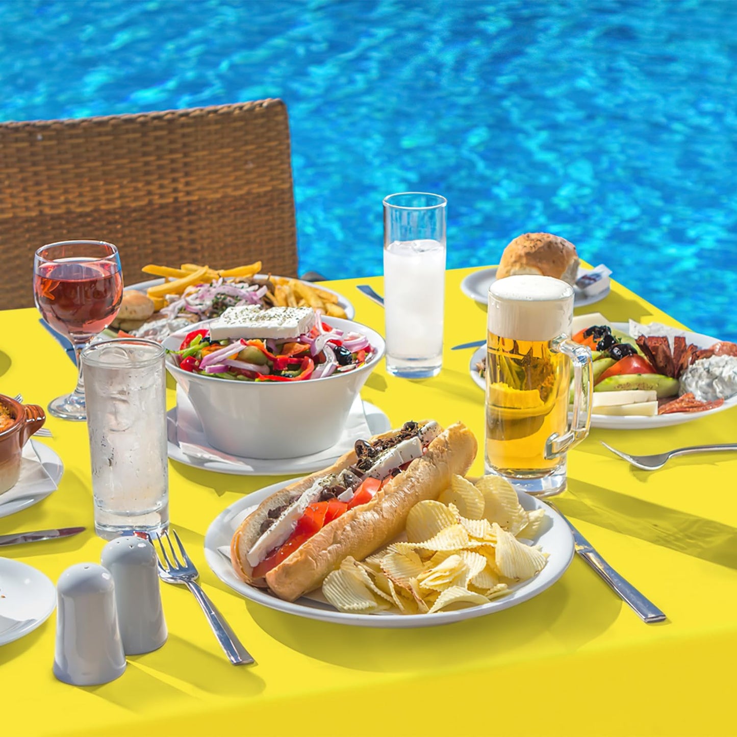 homing Rectangle Vinyl Tablecloth, Waterproof Spillproof Plastic Flannel Backed Table Cloth, Wipe Clean Table Cover for Dining, Buffet Parties and Camping (Yellow, 60" x 102")