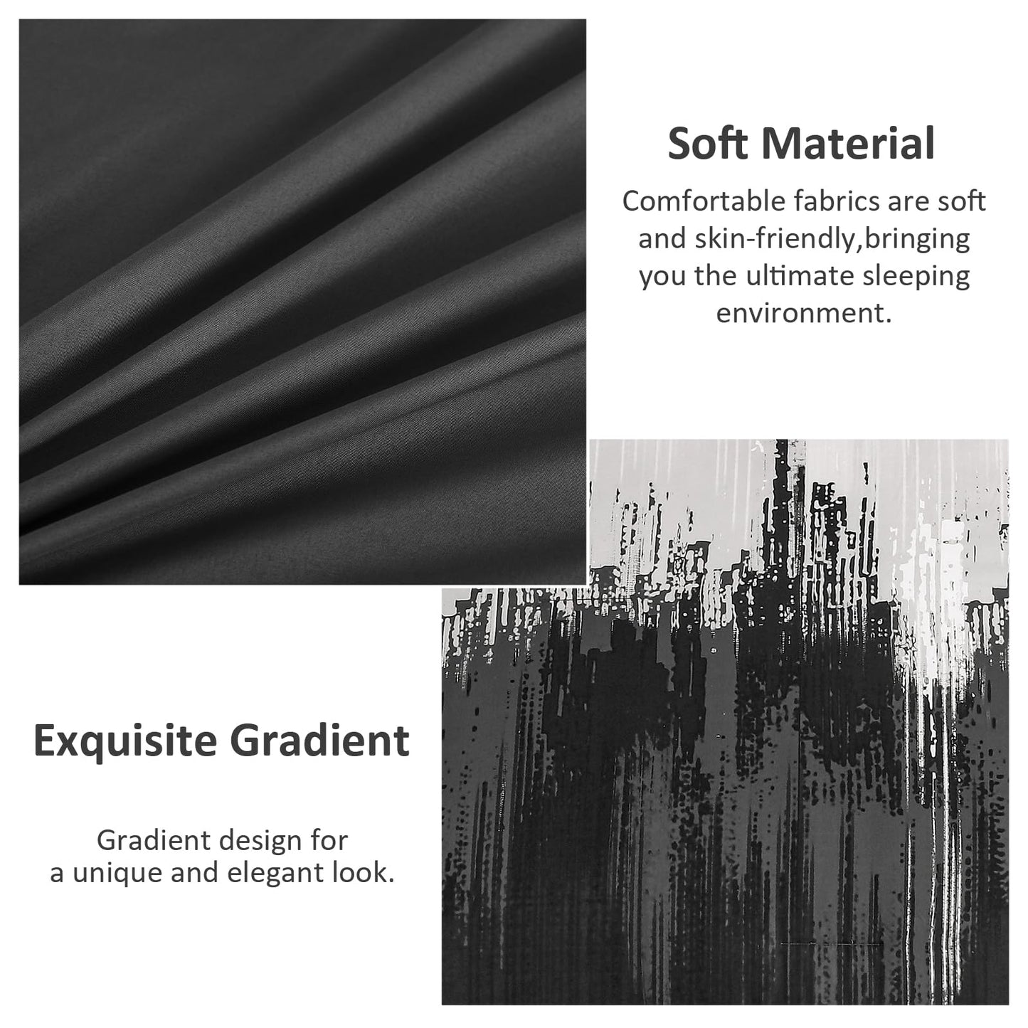 WONGS BEDDING Comforter Set Queen,Black Grey 7 Pieces Bed in a Bag Colorful Abstract Art Gradient Comforter Soft Microfiber Bedding Set with Comforter,Flat Sheet,Fitted Sheet,Pillow Shams,Pillowcases