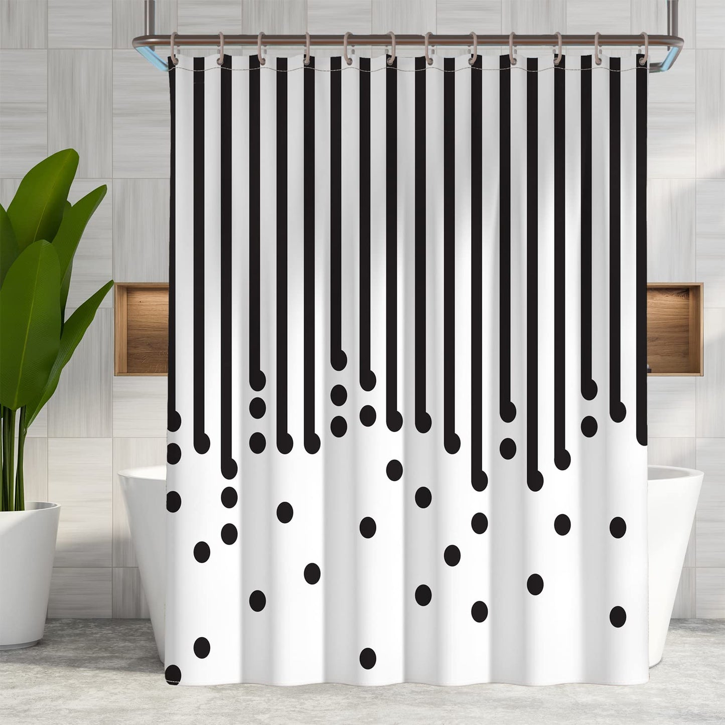 YAXI Black and White Fabric Shower Curtain for Bathroom Modern Black Striped Shower Curtain Summer Water Repellent Bath Curtains 72x72 inches with Hooks