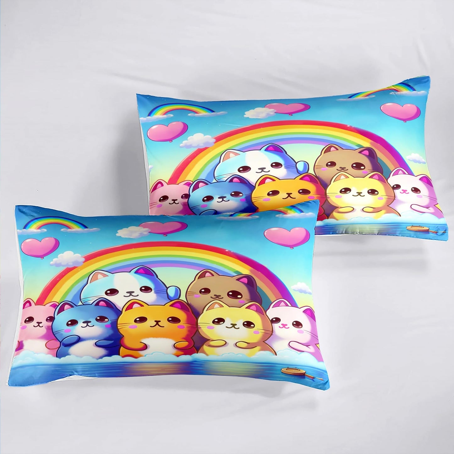 Jiospet Rainbow Cat Comforter Full Size - Rainbow Cat Bedding for Girls Room Cute Cartoon Rainbow Bedding Full Comforter Sets for Kids, 1 Comforter+2 Pillowcases