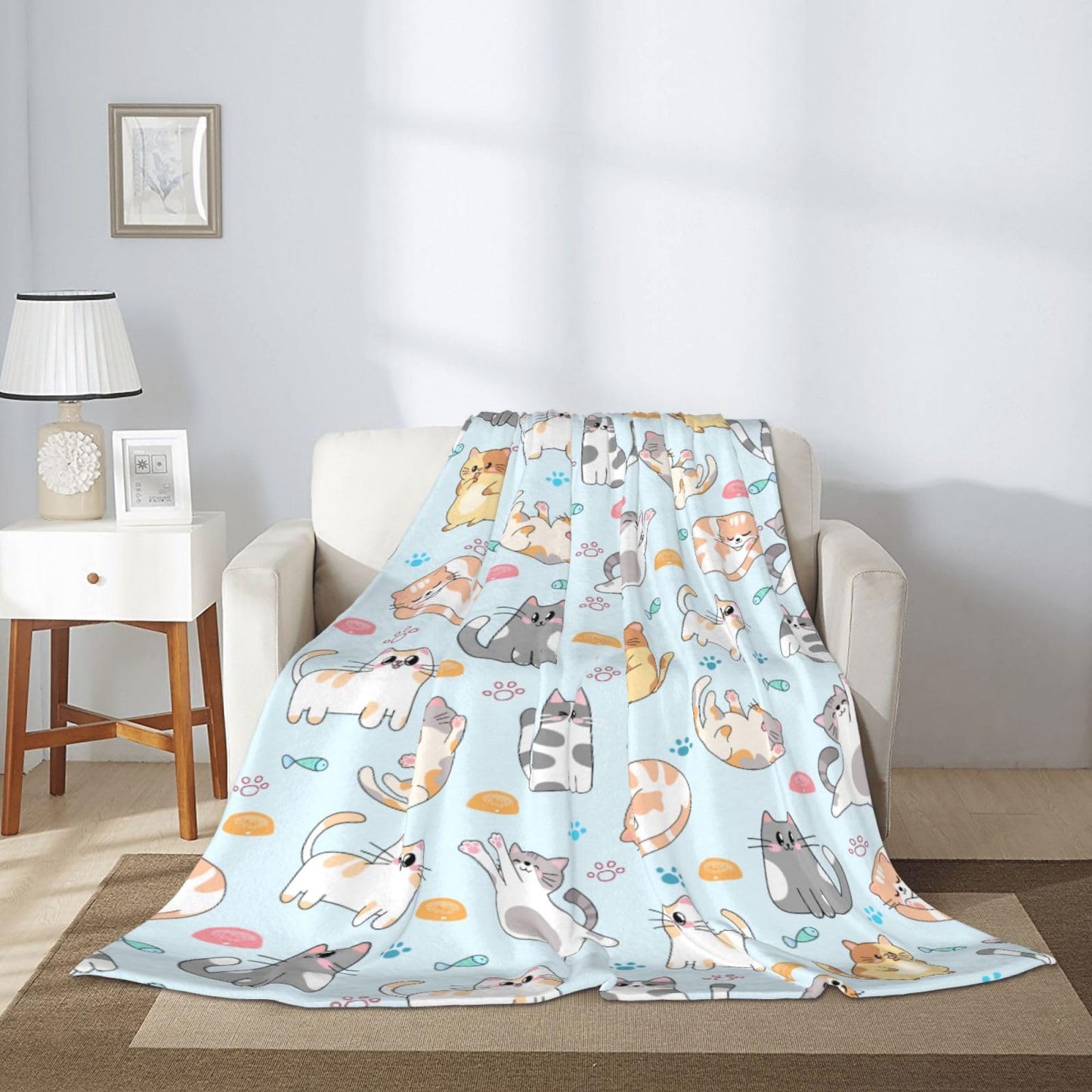 Cute Cat Blanket 50"x40" Cats Throw Blankets Soft Cozy Throws Warm Lightweight Plush Fleece Throw Blanket for Kids Men Women Gift Bed Couch Sofa