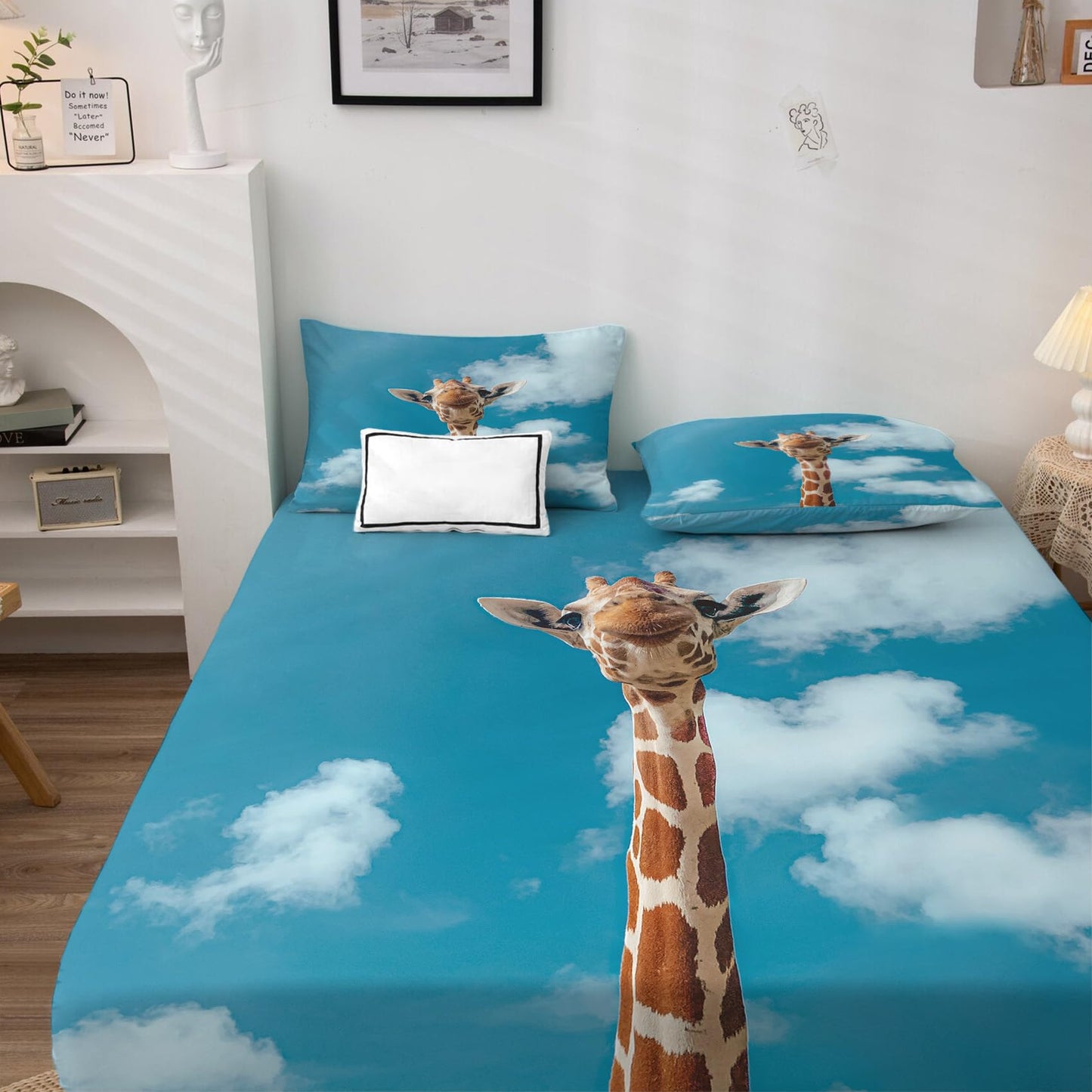 THYUNQ Giraffe Sheets Full Size Bed, 3D Animal Pattern Bedding Sheets & Pillowcases - 16 Inch Deep Pocket, Super Soft Microfiber Printed Sheet Set 4 Piece