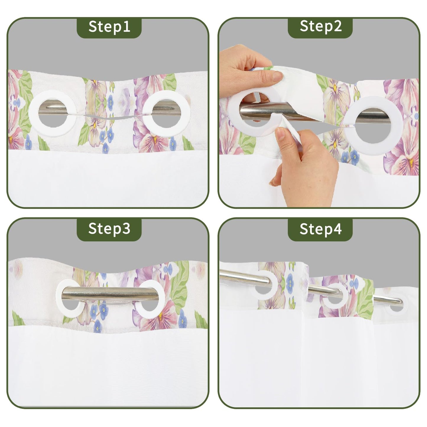 NAEMBCU No Hook Shower Curtain with Snap in Liner Set FYLX00230