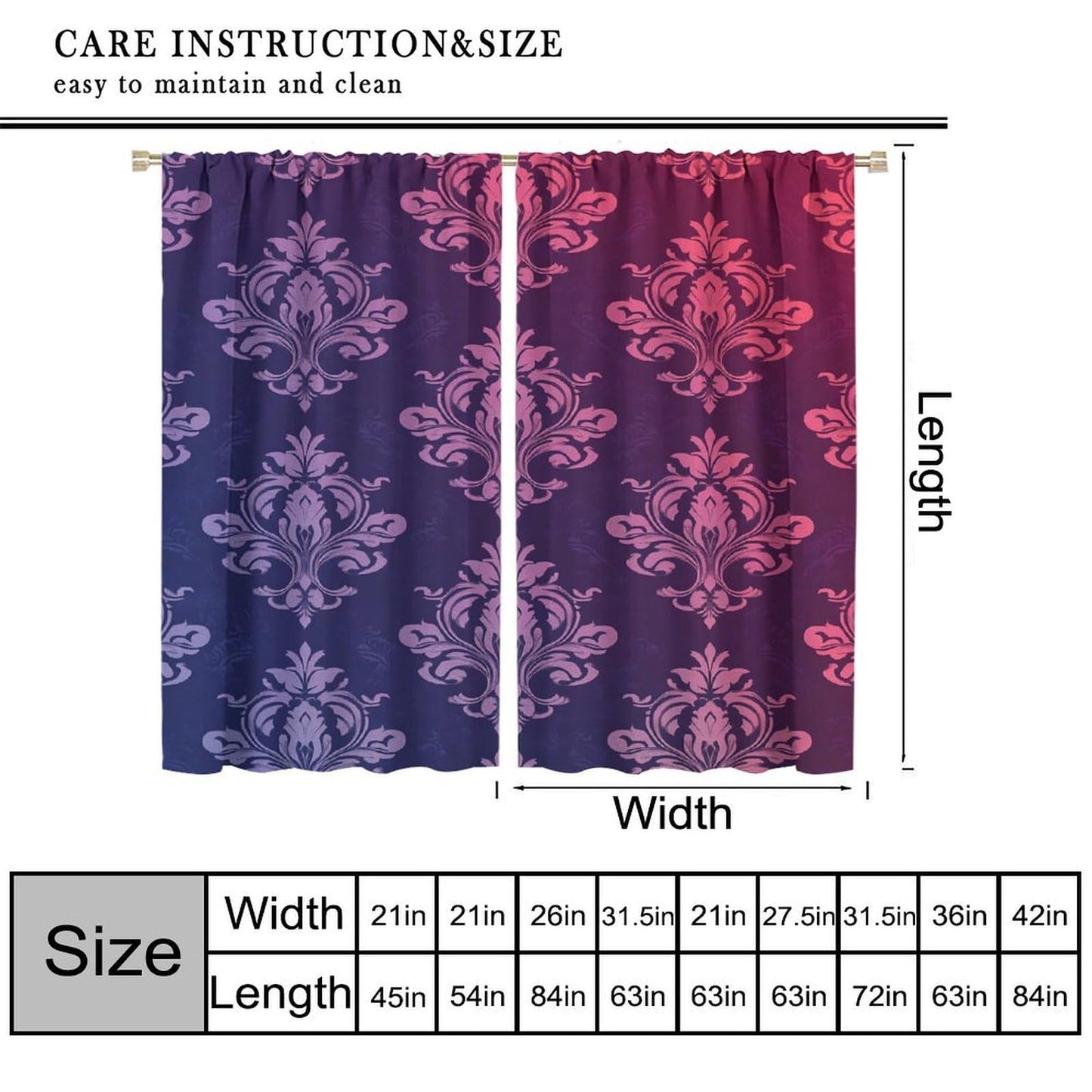 Nanacur Abstract Damask Floral Curtains, Country Farmhouse Flowers Pattern Window Drapes, for Kitchen Living Room Bedroom 42" W X 45" L (Decorative)