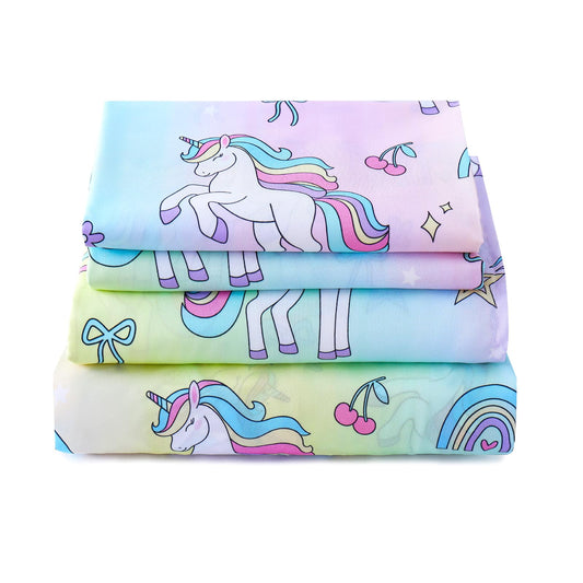 LONAVA Twin Sheet Set Kids - 3 Pieces Soft Microfiber Cartoon Style Bedsheets for Boys Girls Teens, Oeko TEX, Breathable Deep Pocket Sheets (Rainbow Unicorn)