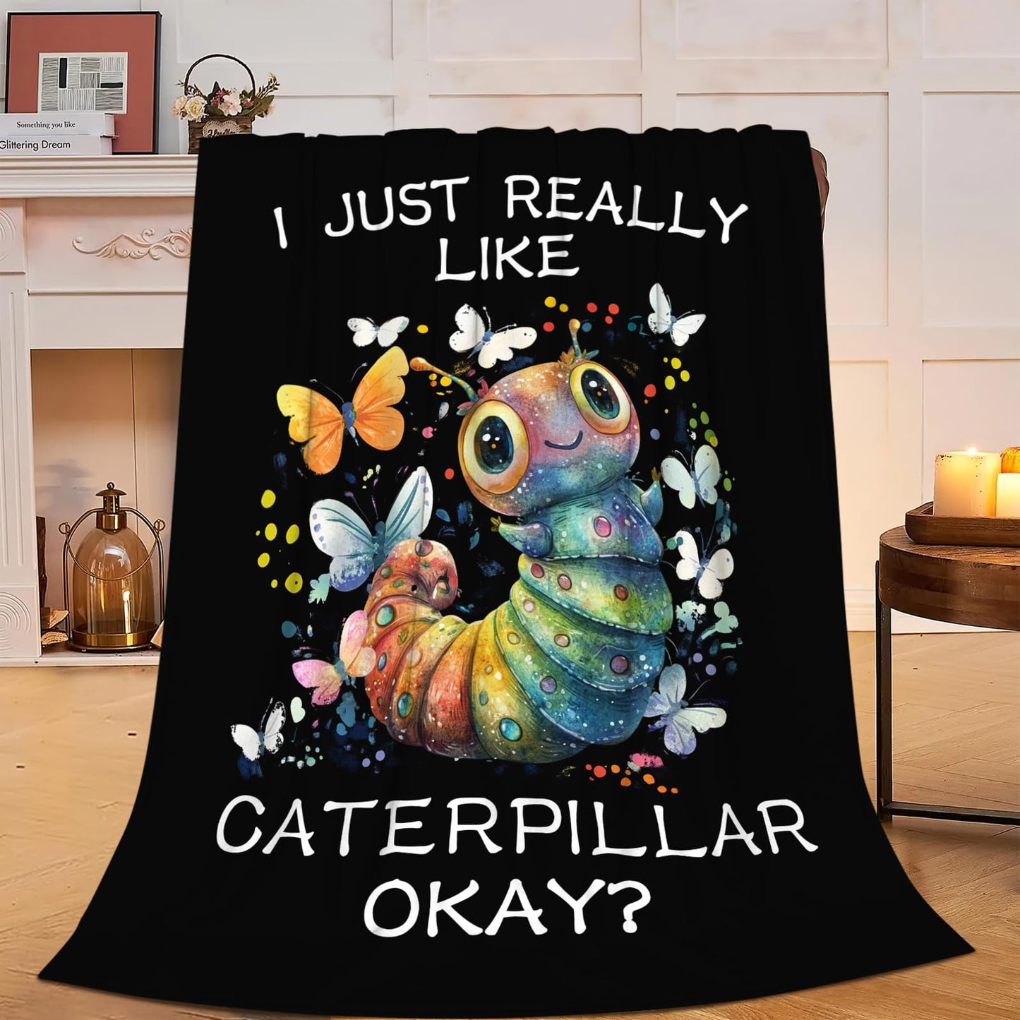 Caterpillar Blanket Soft Fuzzy Fleece Cute Insect Caterpillar Butterfly Throw Blankets Decor Cozy Warm Plush Flannel Blankets Gifts for Boys Girls Men Women Home Chair Sofa Couch Bed 50"X40"