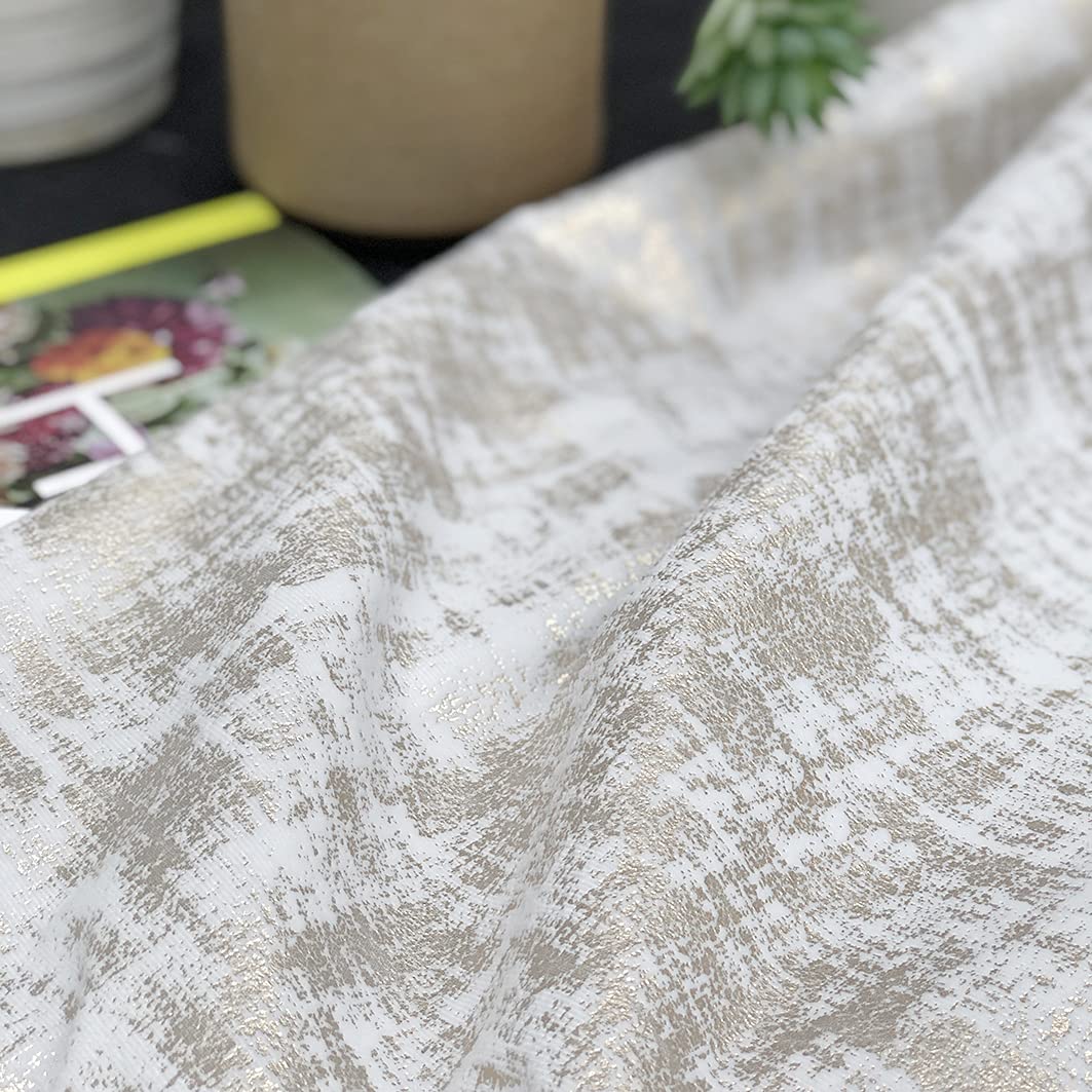 always4u 100% Blackout Soft Velvet Curtains for Bedroom Living Room Thermal Energy Saving 84 Inches Long Luxury Gold Foil Print Drapes 2 Panels White