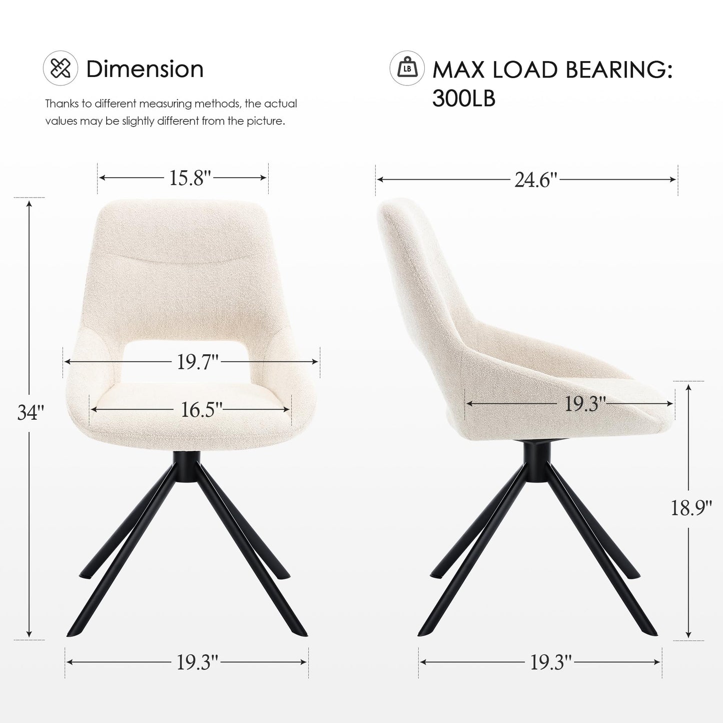 Zesthouse Swivel Desk Chair No Wheels, Modern Linen Fabric Vanity Chair with Hollow Back, Armless Upholstered Home Office Chair for Girls Women, Ergonomic Computer Chair for Home Office, Beige