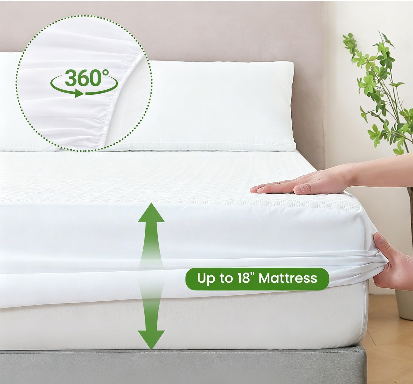 KUUP Waterproof Queen Mattress Protector- Hypoallergenic Odor-Free Rayon Derived from Bamboo, Breathable Cooling 3D Air Noiseless Mattress Cover up to 18" Deep Pockets