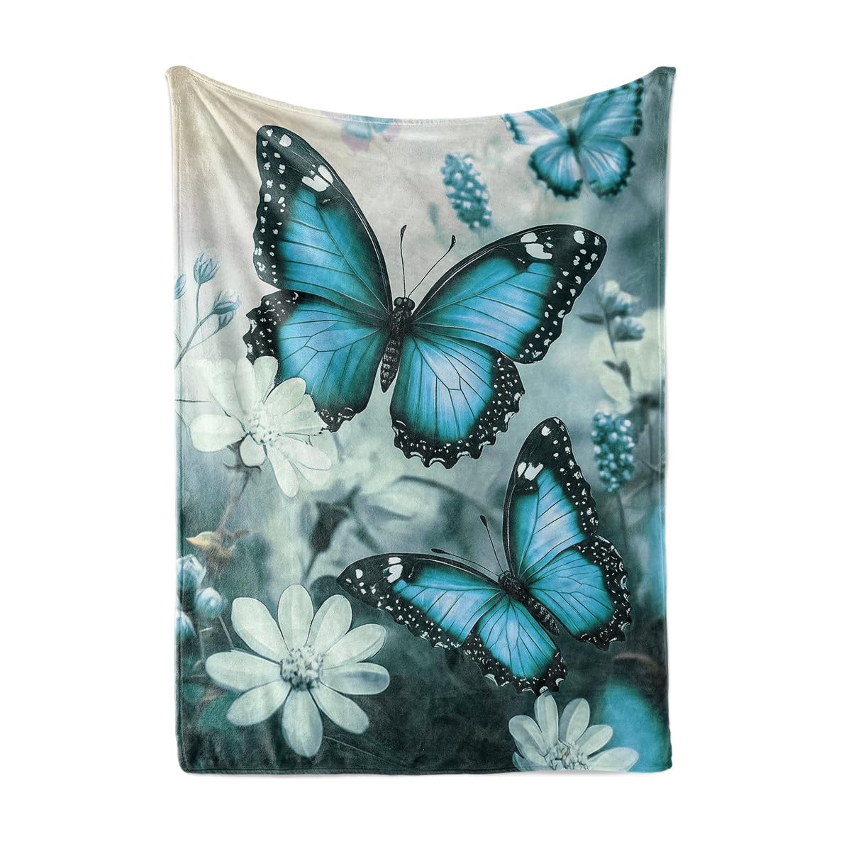 HUNXIAOJ Butterfly Throw Blanket for Women Butterfly Floral Blanket Romantic Gifts Warm Soft Flannel for Girls Boys Women Teens Adults Bed Sofa Couch (50 in x 60 in)