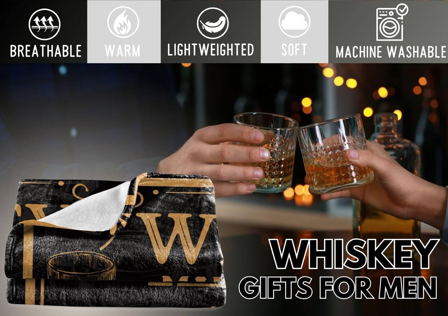 Huglanket Whiskey Gifts for Men, Bed Flannel Plush Blanket (50"x 65") for Whiskey Lovers, Men, Women on Birthday Christmas - Size 50"x 65" - Makes It Better