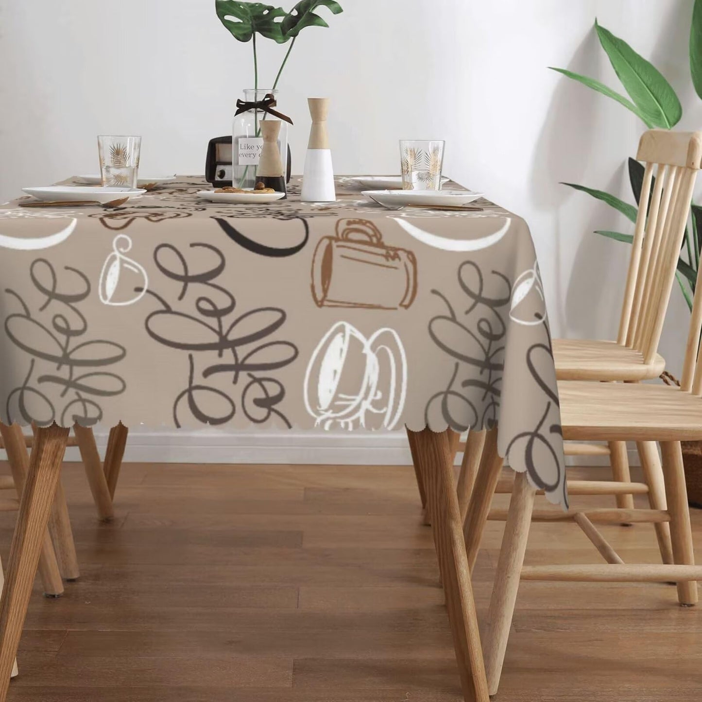 ZEJAYFEY Coffee Themed Rectangle Tablecloth Cute Brown Cup Coffee Beans Table Cloths Classic Farmhouse Style Washable Table Cover for Home Kitchen Dining Party Room Cafe Decor 54 x 72 Inch