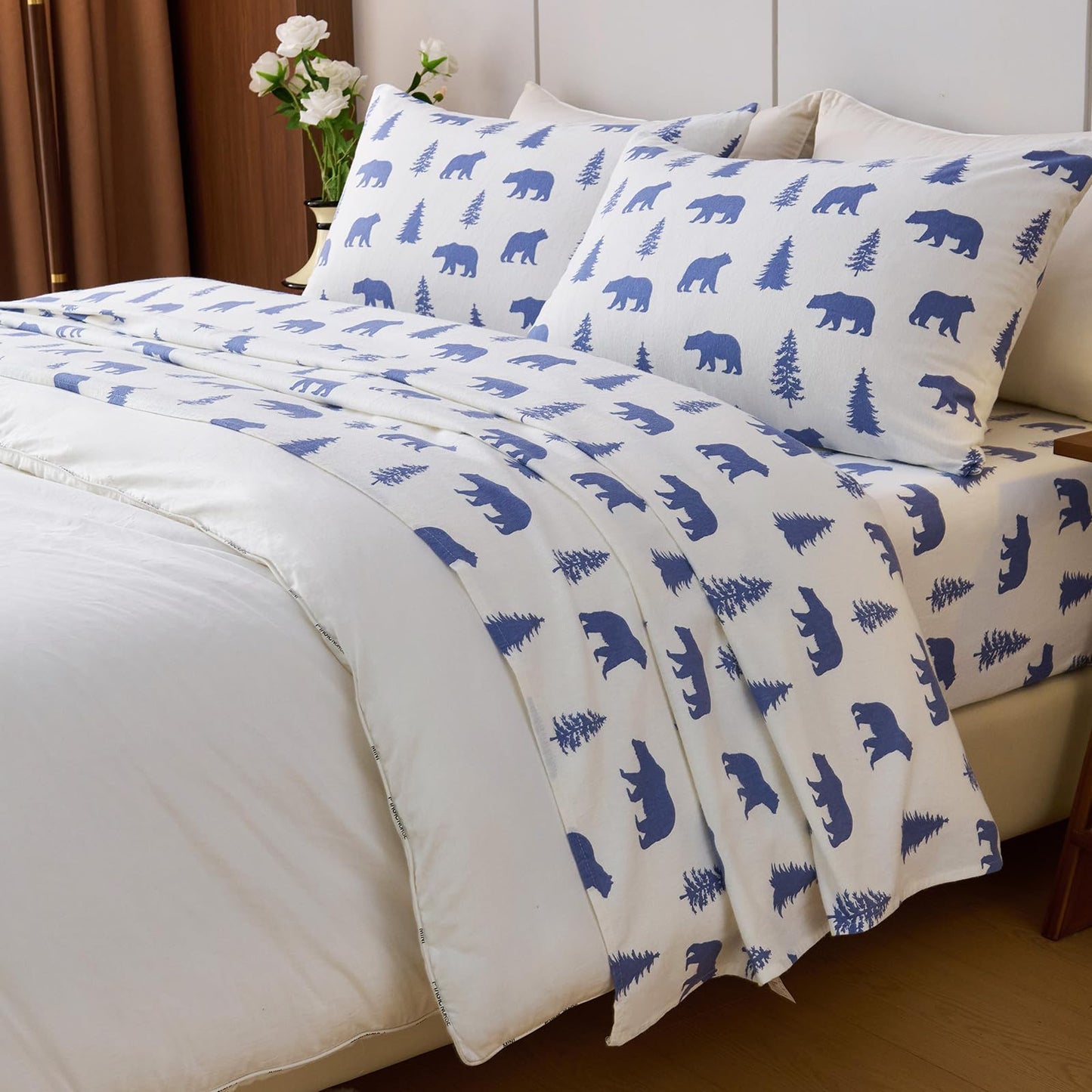 LANYETON 100% Cotton Flannel Sheets, Ultra Soft Cozy Warm Bed Sheets Set for All Season, 16" Deep Pocket, 3PC, Twin