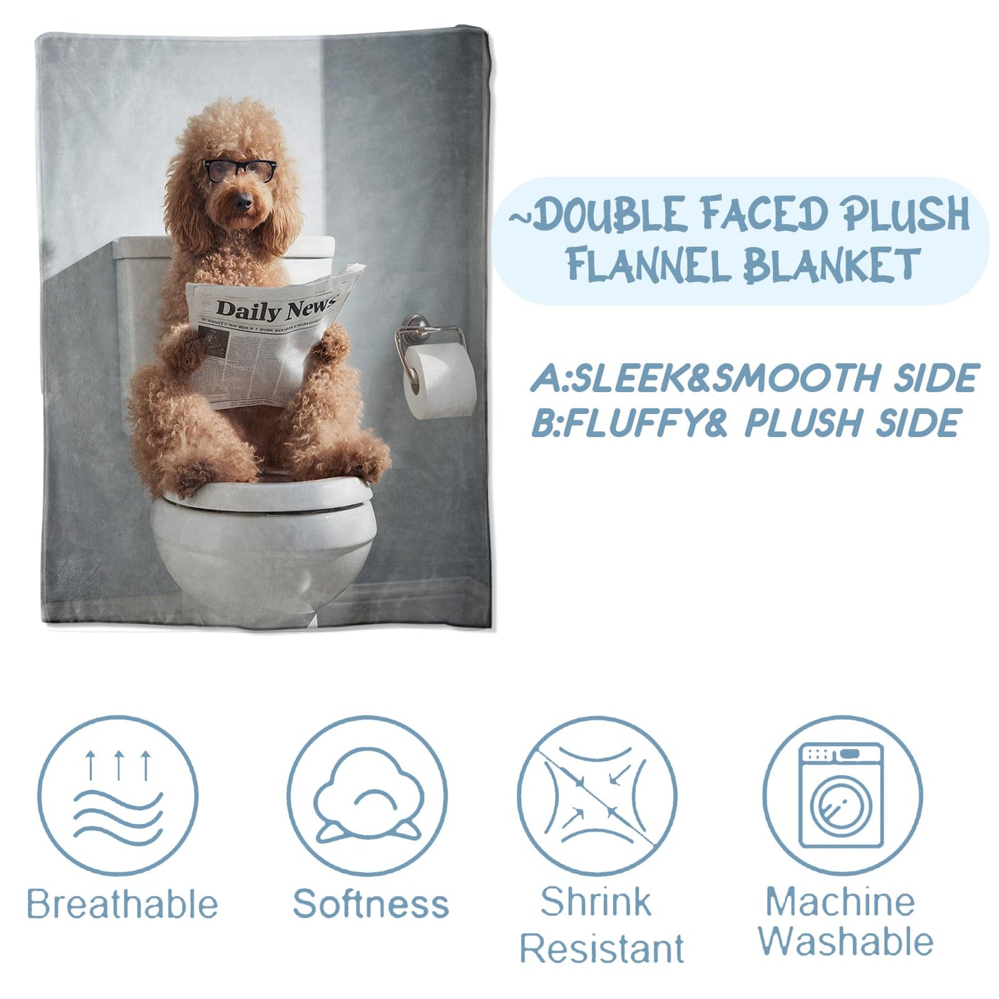 Zeleda Funny Poodle Dog Cozy Throw Blanket for Couch Sofa Bed, Soft Flannel Playful Puppy Blankets for Kids Girls Boys Teens, Warm Lightweight Realism Pet Throws for Room Decor Gifts, 50x60 Inches