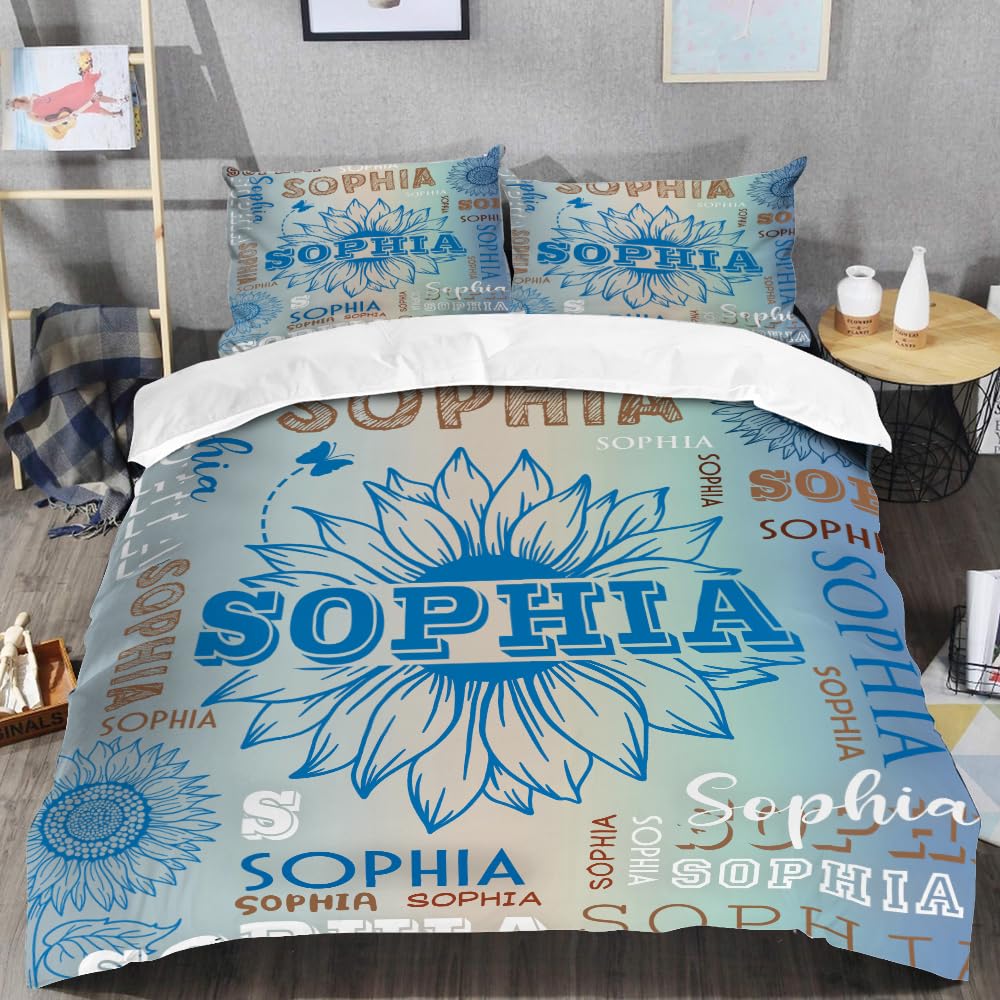 ZBIGTEE Personalized Sunflower Bed Set with Name, Monogram Bedding Set, Custom Name Bedding, Custom Comforter with Name, Girl Bedding Set, Gift for Sunflower Lovers (Sunflower Bed Set 09)