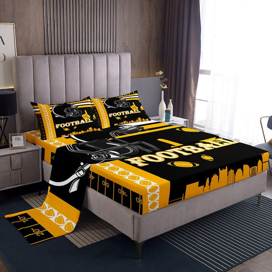 Feelyou Football Bed Sheets Set Boys Girls Full Size Rugby Sports Bedding Set Football City Fitted Sheet with 16 Inch Deep Pockets