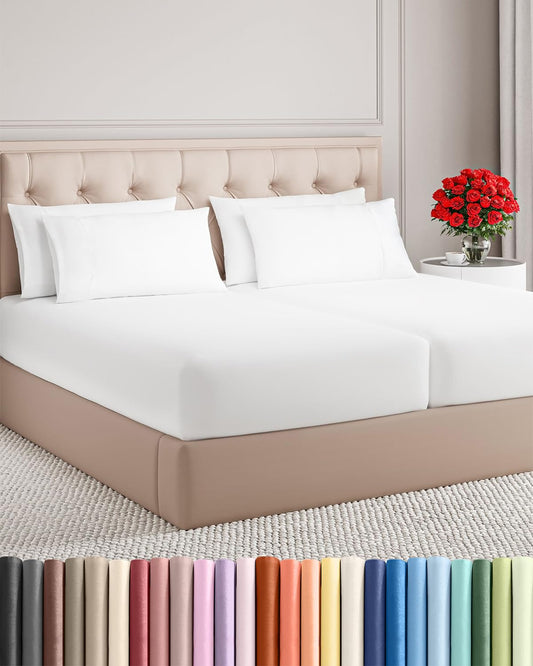 Split King 7 Piece Sheet Set - Comfy Breathable & Cooling - Ultra-Soft Hotel Luxury Bedding Set w/ 8-16 Inch Deep Pockets - 1 Flat & 2 Fitted Sheet & 4 Pillowcases - Wrinkle Free & Easy Care - White