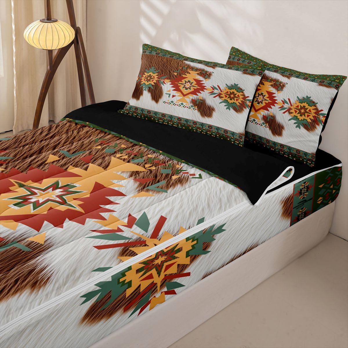 Feelyou Southwestern Zipper Bedding Twin Geometric Zipper Bedding Sets for Kids Boys Girls Tribal Comforter Set with Fitted Sheet and Pillowcases