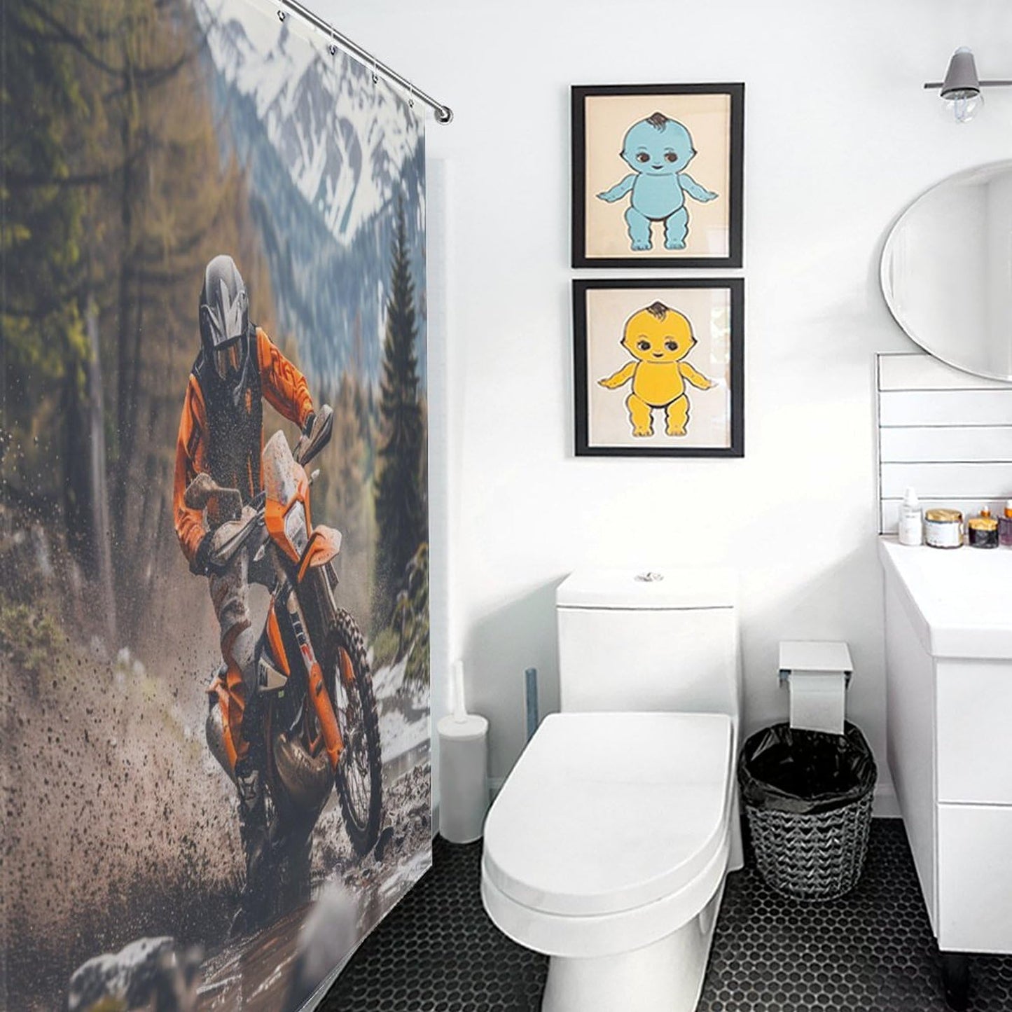 HDESDIS Dirt Bike Racing Shower Curtain, Motocross Racer Extreme Sports Shower Curtain Set with 12 Hooks for Bathroom Decor Accessories Bathtub Curtain, 36"x72"