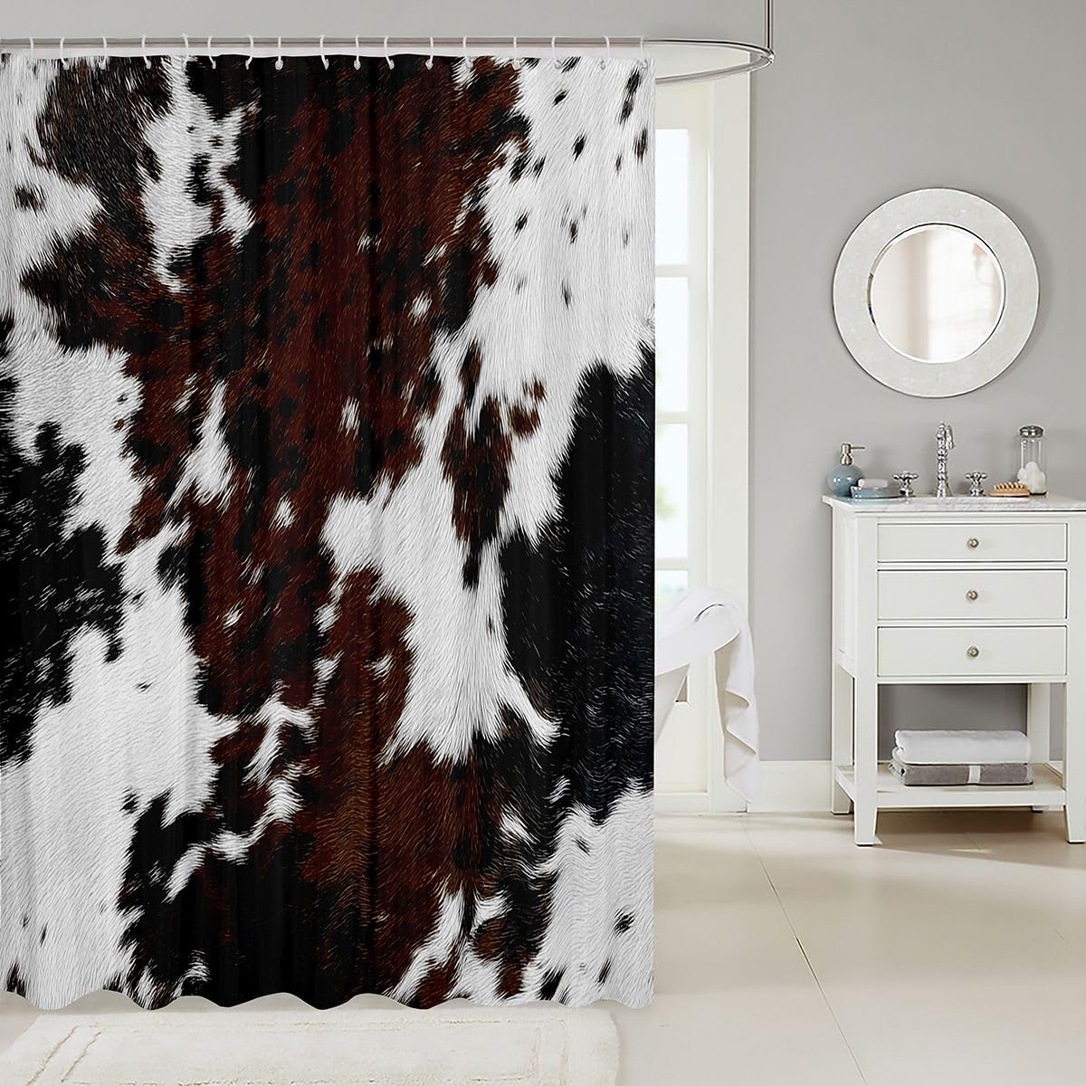 jejeloiu Cow Fur Print Shower Curtain for Bathroom Decor Brown Cowhide Bath Curtain Western Farm Animal Skin Bathroom Accessories Farmhouse Waterproof Polyester Fabric for Stalls Bathtubs 72"x72"