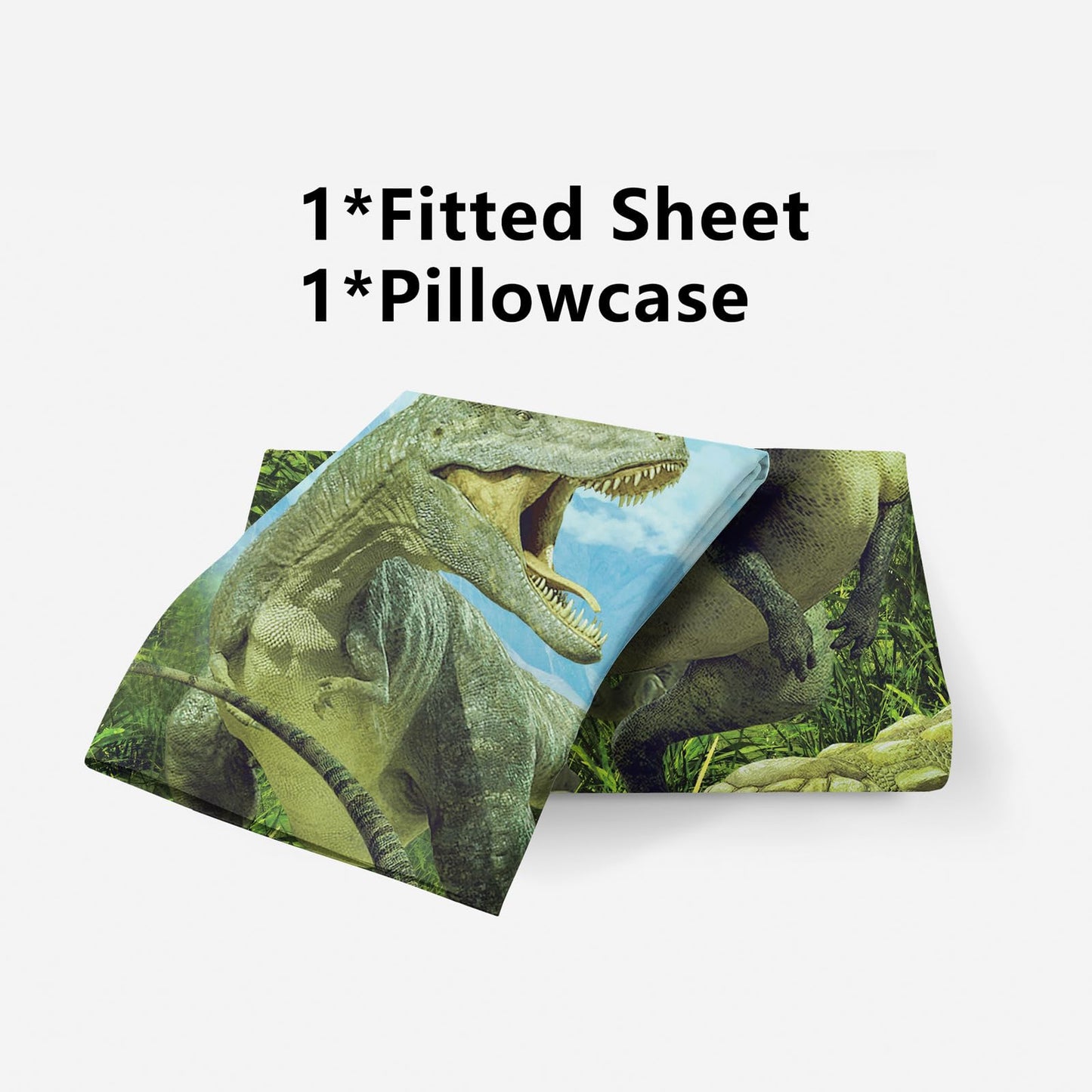 NiuOne Dinosaurs Bed Sheets Twin for Boys,3D Realistic Dinosaur Green Fitted Sheets Set Ancient Jungle Dinosaur Bed Sheet Kids Soft Microfiber Bedding Sheets Set (Blue Sky Dinosaurs, Twin)